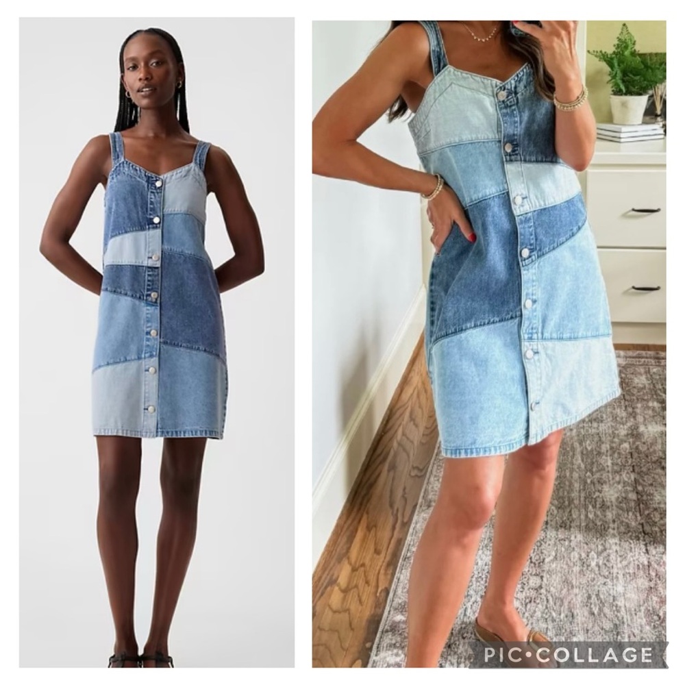 Gap light wash patchwork denim mini dress size medium